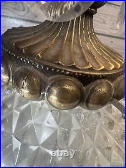 Hollywood Regency Gold & Cut Glass Pineapple Glass Swag Lamp Ceilings MCM Light