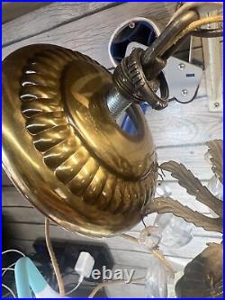 Hollywood Regency Gold & Cut Glass Pineapple Glass Swag Lamp Ceilings MCM Light