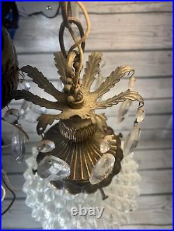 Hollywood Regency Gold & Cut Glass Pineapple Glass Swag Lamp Ceilings MCM Light