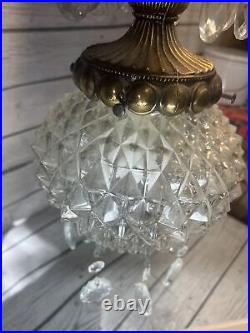 Hollywood Regency Gold & Cut Glass Pineapple Glass Swag Lamp Ceilings MCM Light