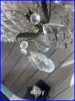 Hollywood Regency Gold & Cut Glass Pineapple Glass Swag Lamp Ceilings MCM Light