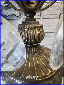 Hollywood Regency Gold & Cut Glass Pineapple Glass Swag Lamp Ceilings MCM Light