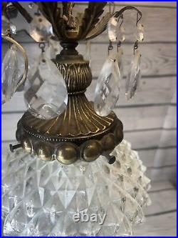 Hollywood Regency Gold & Cut Glass Pineapple Glass Swag Lamp Ceilings MCM Light