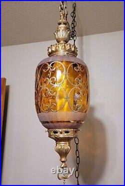 Hollywood Regency Vintage Amber Swag Lamp