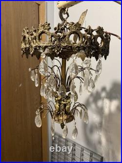 Hollywood Regency Vintage Hanging Cherubs Crystal Lamp Chandelier Light C Detai