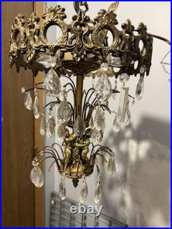 Hollywood Regency Vintage Hanging Cherubs Crystal Lamp Chandelier Light C Detai