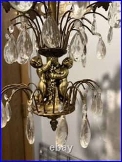 Hollywood Regency Vintage Hanging Cherubs Crystal Lamp Chandelier Light C Detai