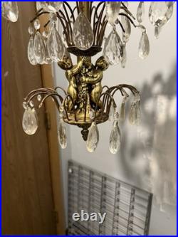 Hollywood Regency Vintage Hanging Cherubs Crystal Lamp Chandelier Light C Detai