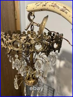 Hollywood Regency Vintage Hanging Cherubs Crystal Lamp Chandelier Light C Detai
