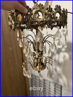 Hollywood Regency Vintage Hanging Cherubs Crystal Lamp Chandelier Light C Detai