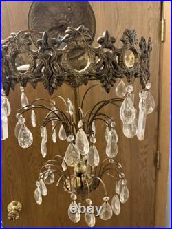 Hollywood Regency Vintage Hanging Cherubs Crystal Lamp Chandelier Light C Detai