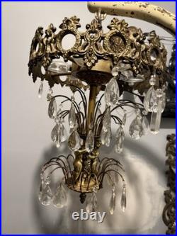 Hollywood Regency Vintage Hanging Cherubs Crystal Lamp Chandelier Light C Detai