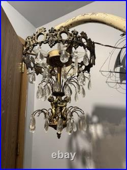 Hollywood Regency Vintage Hanging Cherubs Crystal Lamp Chandelier Light C Detai