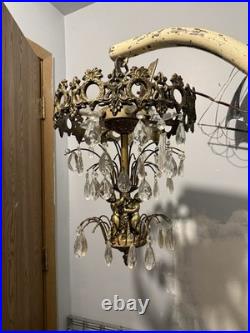Hollywood Regency Vintage Hanging Cherubs Crystal Lamp Chandelier Light C Detai