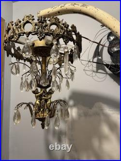 Hollywood Regency Vintage Hanging Cherubs Crystal Lamp Chandelier Light C Detai