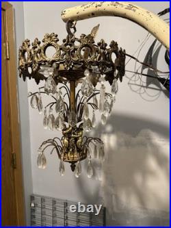 Hollywood Regency Vintage Hanging Cherubs Crystal Lamp Chandelier Light C Detai