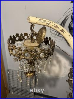 Hollywood Regency Vintage Hanging Cherubs Crystal Lamp Chandelier Light C Detai
