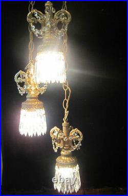palm lamp leaf fountain Hanging Swag Brass spelter Chandelier crystal prism