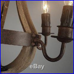 Home Vintage Amercian Rustic Wooden Pendant Wine Barrel Chandelier Lamp Decor