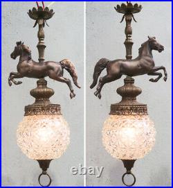 Horse Barn Chandelier Swag Lamp Glass Brass Spelter Vintage Equestrian Farm lite
