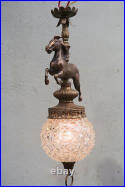 Horse Barn Chandelier Swag Lamp Glass Brass Spelter Vintage Equestrian Farm lite