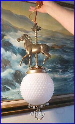 Horse Barn Chandelier Swag Lamp Glass Brass Vintage Equestrian globe glass beads