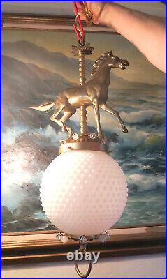 Horse Barn Chandelier Swag Lamp Glass Brass Vintage Equestrian globe glass beads