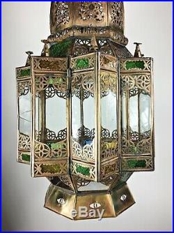 Huge Vintage Moorish Glass Hanging Hall Lantern Ceiling Pendant Light Lamp