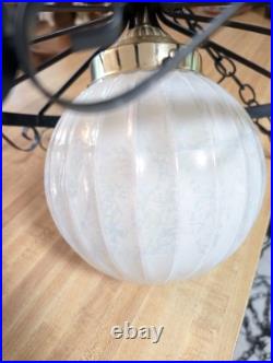 IRIDESCENT! 1970s Swag Lamp SPANISH REVIVAL Wrought Iron Glass VINTAGE Pendant