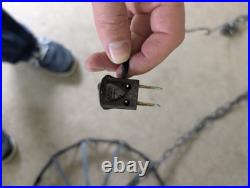 IRIDESCENT! 1970s Swag Lamp SPANISH REVIVAL Wrought Iron Glass VINTAGE Pendant