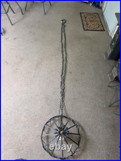 IRIDESCENT! 1970s Swag Lamp SPANISH REVIVAL Wrought Iron Glass VINTAGE Pendant