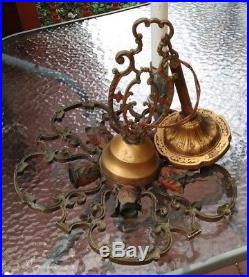 Incredible Victorian vtg antique Hanging Ceiling Lamp Chandelier Flower Sockets
