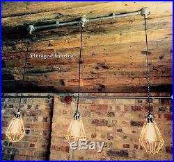 Industrial 3 X Cage Hanging Ceiling Table Light Fitting Vintage + E27 Lamps