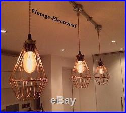 Industrial 3 X Cage Hanging Ceiling Table Light Fitting Vintage + E27 Lamps
