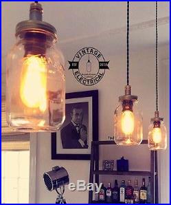 Industrial 3 X Hanging Kilner Jars Lights Ceiling Vintage Lamps Cafe Barn Pub