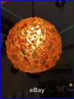 LARGE 16 Mid Century CHUNKY LUCITE Hanging Swag Lamp Light Orange/Gold Vintage
