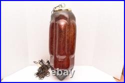 LARGE Ruby Red Crackle Large Vintage Swag Light Hanging Light Fixture Red Glass