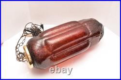 LARGE Ruby Red Crackle Large Vintage Swag Light Hanging Light Fixture Red Glass