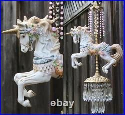LG Porcelain UNICORN Magical Carousel Horse swag Lamp brass Chandelier Vintage