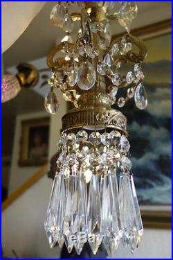 LOTof4 Vintage Spelter Hanging ROCOCO Brass plated lamp Chandelier crystal prism
