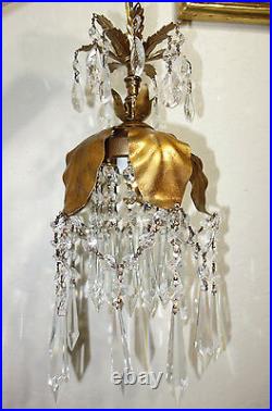 Lamp SWAG plugin chandelier Vintage gilt Tole Brass Italian Lily Florentine lite