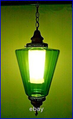 Large 11 X 24 VTG Mid Century Modern Green Hanging Swag Lamp Retro 1960's Nice