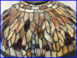 Large 17 Vtg Tiffany Style Dragonfly Stained Glass Lamp Shade Jeweled Red Blue