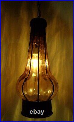 Large 20 VTG Mid Century Modern Amber Hanging Swag Lamp Retro 1960's Rewired