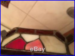 Large 24 vintage Stained Leaded Glass Floral Hanging Lamp Shade Light Fixture