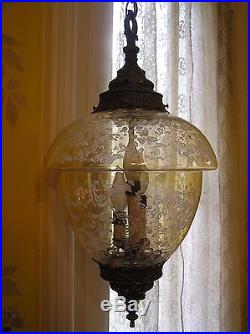 Large Glass Mushroom Shaped Globe Vintage Ceiling Hanging Light Lamp Hollywood
