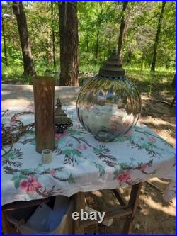 Large Optic Swirl Glass MCM Vintage Hanging Swag Lamp Sold As Is