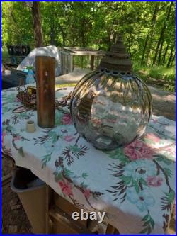 Large Optic Swirl Glass MCM Vintage Hanging Swag Lamp Sold As Is
