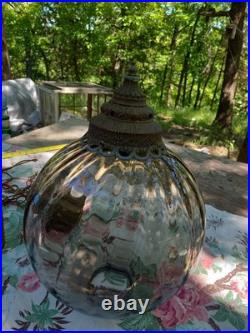Large Optic Swirl Glass MCM Vintage Hanging Swag Lamp Sold As Is
