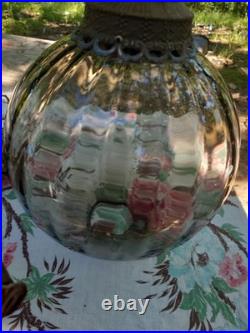 Large Optic Swirl Glass MCM Vintage Hanging Swag Lamp Sold As Is